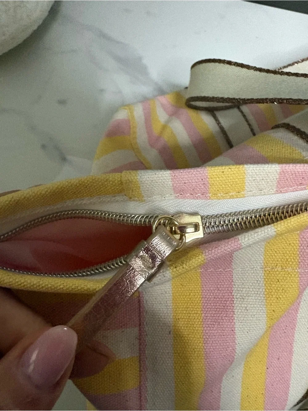 VS Striped Canvas Tote Bag in Pink, Yellow & White